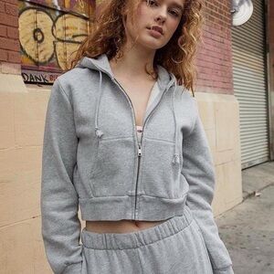 Brandy Melville Gray Cropped Boxy Hoodie